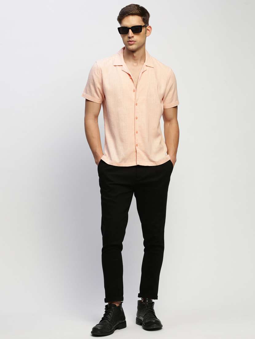 men peach cotton blend casual shirt - 20383958 -  Standard Image - 3