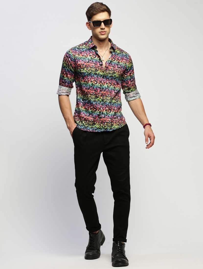 men multi colored printed slim fit cotton blend casual shirt - 20383963 -  Standard Image - 3
