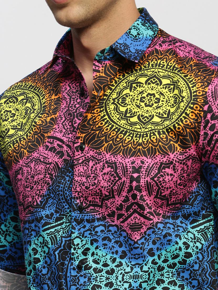 men multi colored printed slim fit cotton blend casual shirt - 20383967 - Standard Image - 5