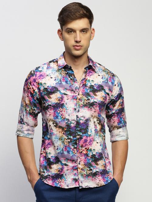 men multi colored abstract print cotton blend casual shirt - 20383968 - Standard Image - 0