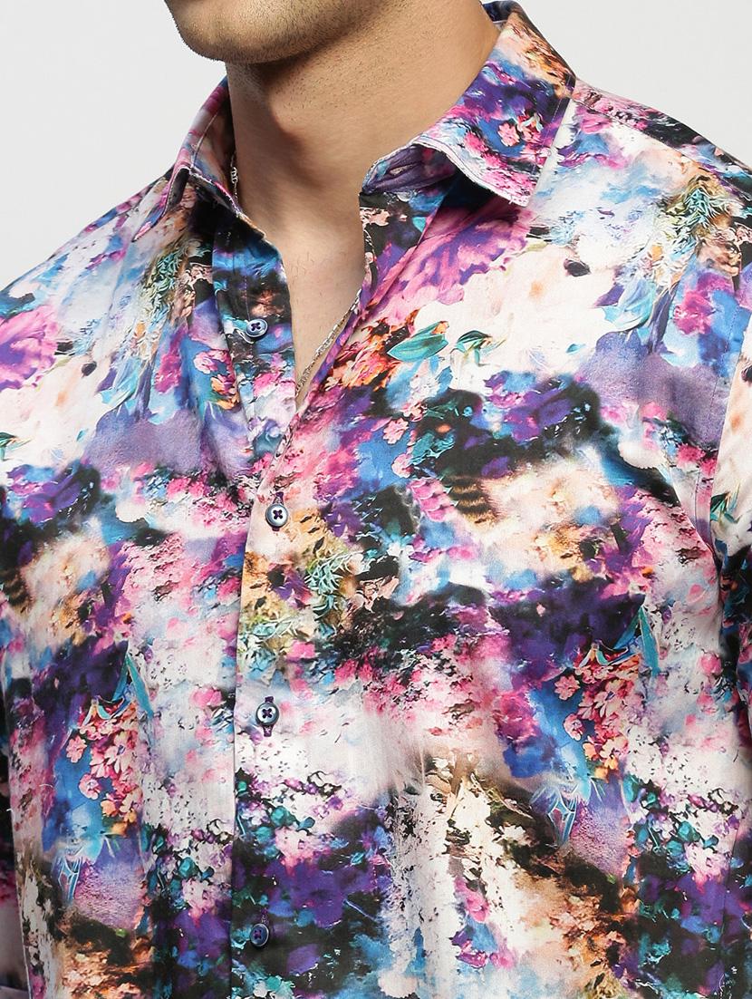 men multi colored abstract print cotton blend casual shirt - 20383968 - Standard Image - 5
