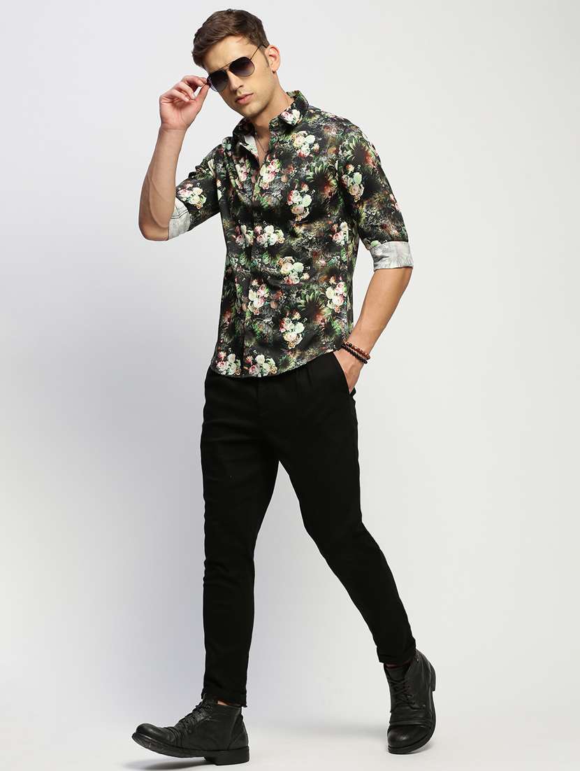 men multi colored floral print cotton blend casual shirt - 20383971 -  Standard Image - 3