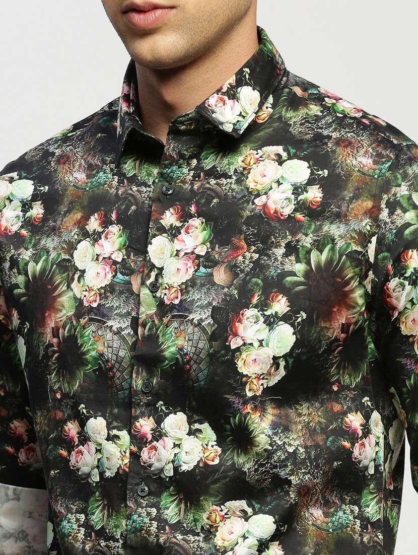 men multi colored floral print cotton blend casual shirt - 20383971 -  Standard Image - 5
