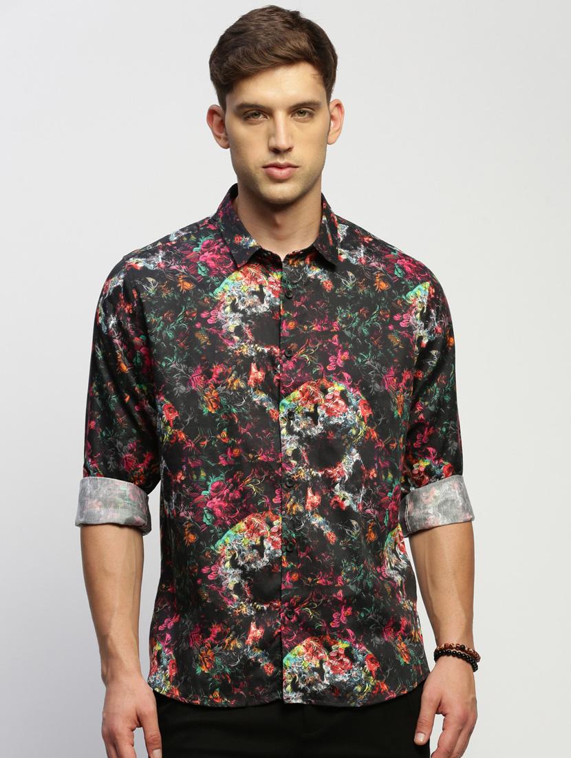 men black abstract print cotton blend casual shirt - 20383972 - Zoom Image - 0