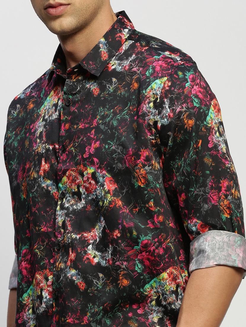 men black abstract print cotton blend casual shirt - 20383972 - Standard Image - 5