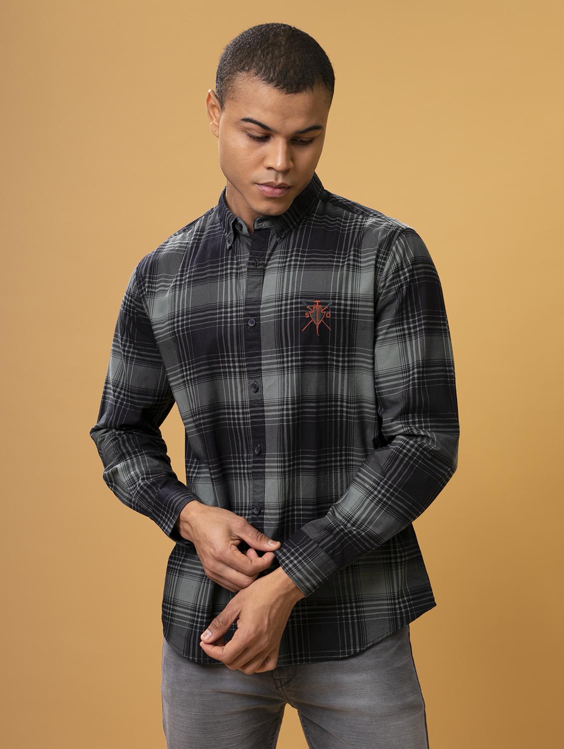 men multi colored checkered cotton blend casual shirt - 20383980 -  Zoom Image - 0
