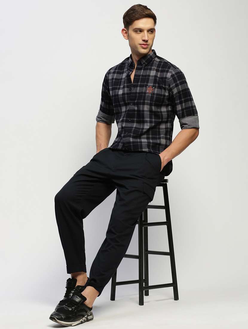 men charcoal colored checkered cotton blend casual shirt - 20383986 -  Standard Image - 3