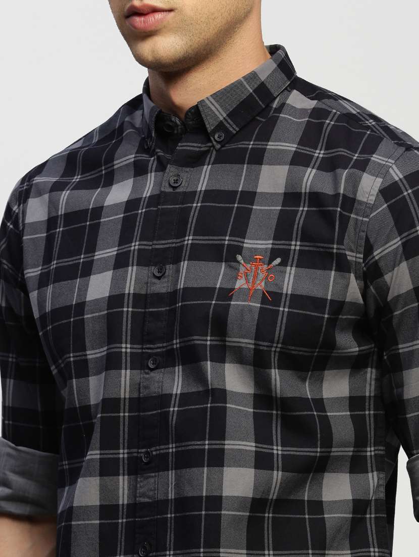 men charcoal colored checkered cotton blend casual shirt - 20383986 -  Standard Image - 5