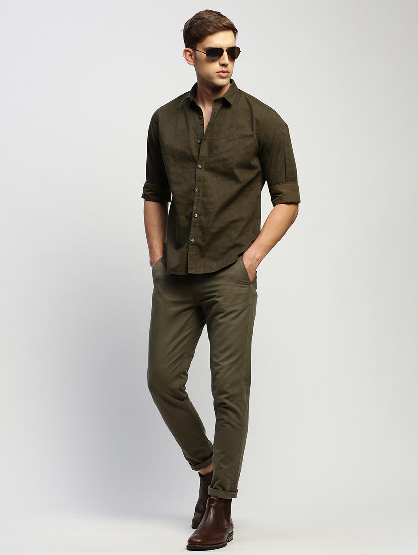 men olive checkered cotton blend casual shirt - 20383990 - Standard Image - 3