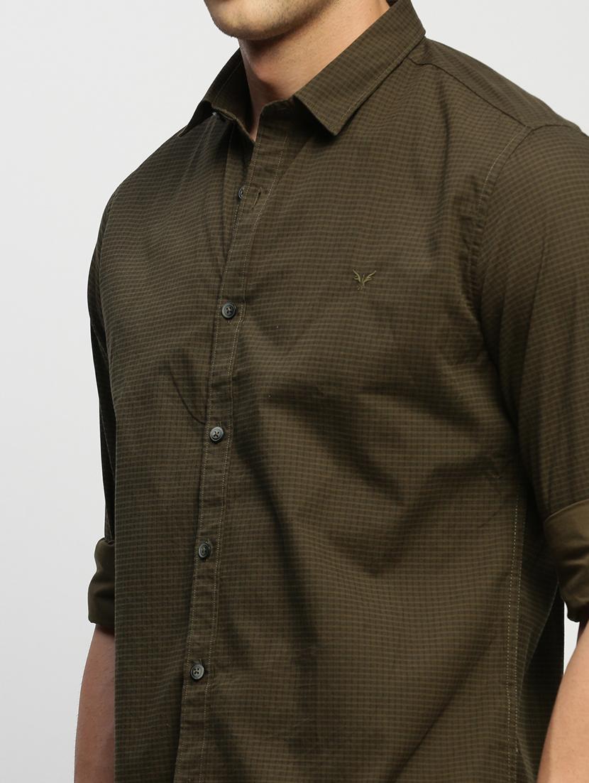 men olive checkered cotton blend casual shirt - 20383990 - Standard Image - 5
