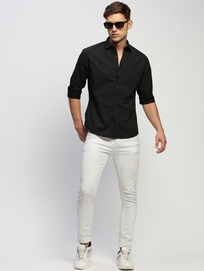 men black checkered cotton blend casual shirt - 20383991 - Standard Image - 3