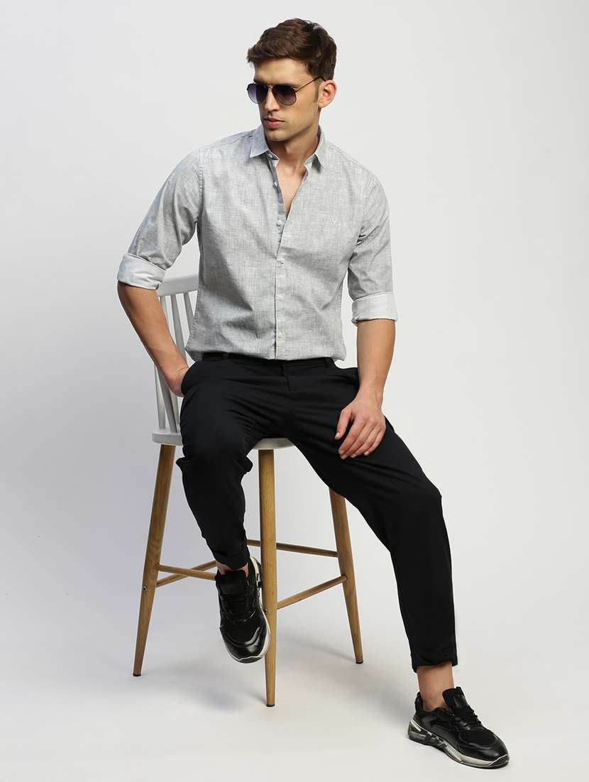 men grey checkered cotton blend casual shirt - 20383992 - Standard Image - 3
