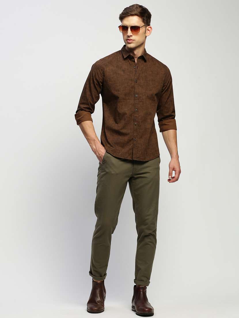 men brown cotton blend casual shirt - 20383993 -  Standard Image - 3
