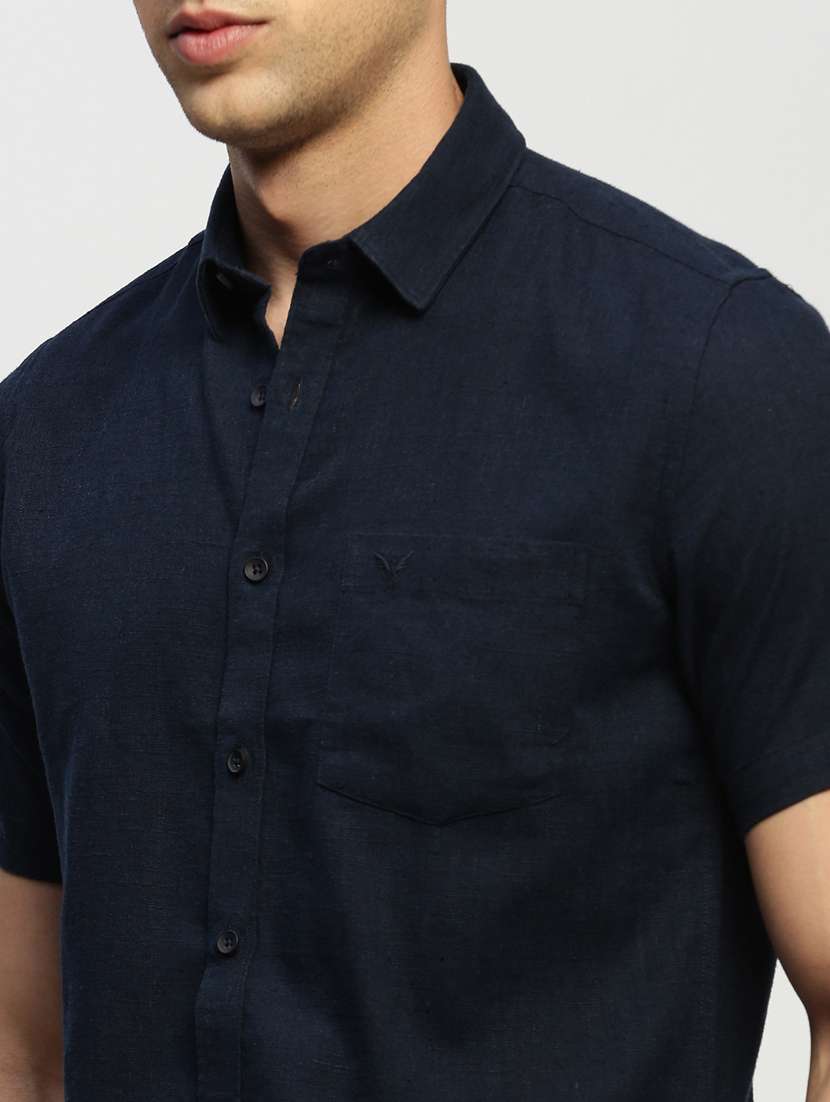 men navy blue cotton blend casual shirt - 20383994 - Standard Image - 5
