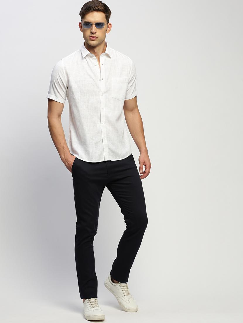 men solid white slim fit cotton blend casual shirt - 20383996 - Standard Image - 3