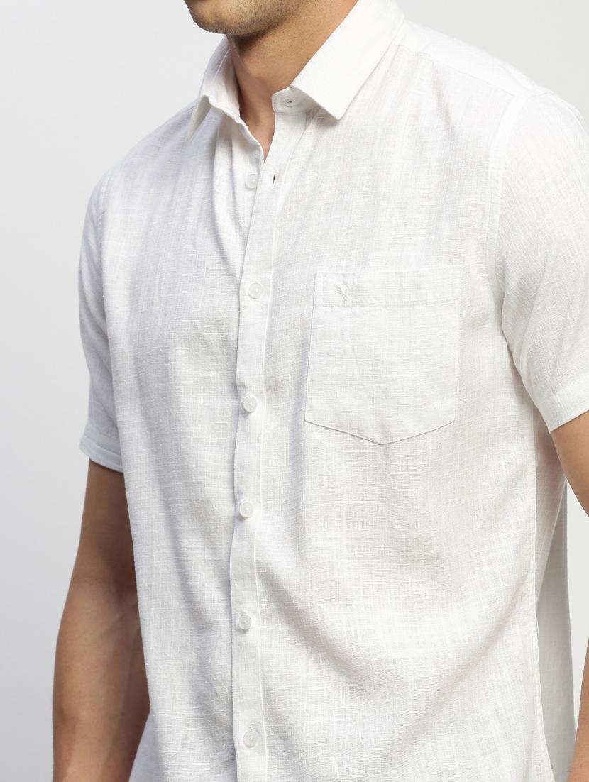 men solid white slim fit cotton blend casual shirt - 20383996 - Standard Image - 5