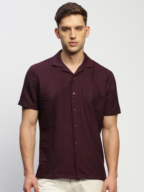 men purple self design cotton blend casual shirt - 20383998 - Standard Image - 0