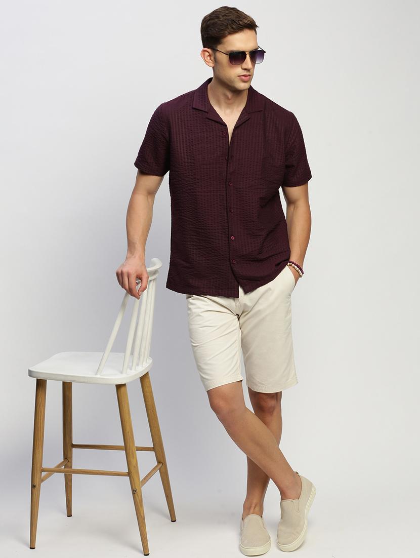 men purple self design cotton blend casual shirt - 20383998 - Standard Image - 3