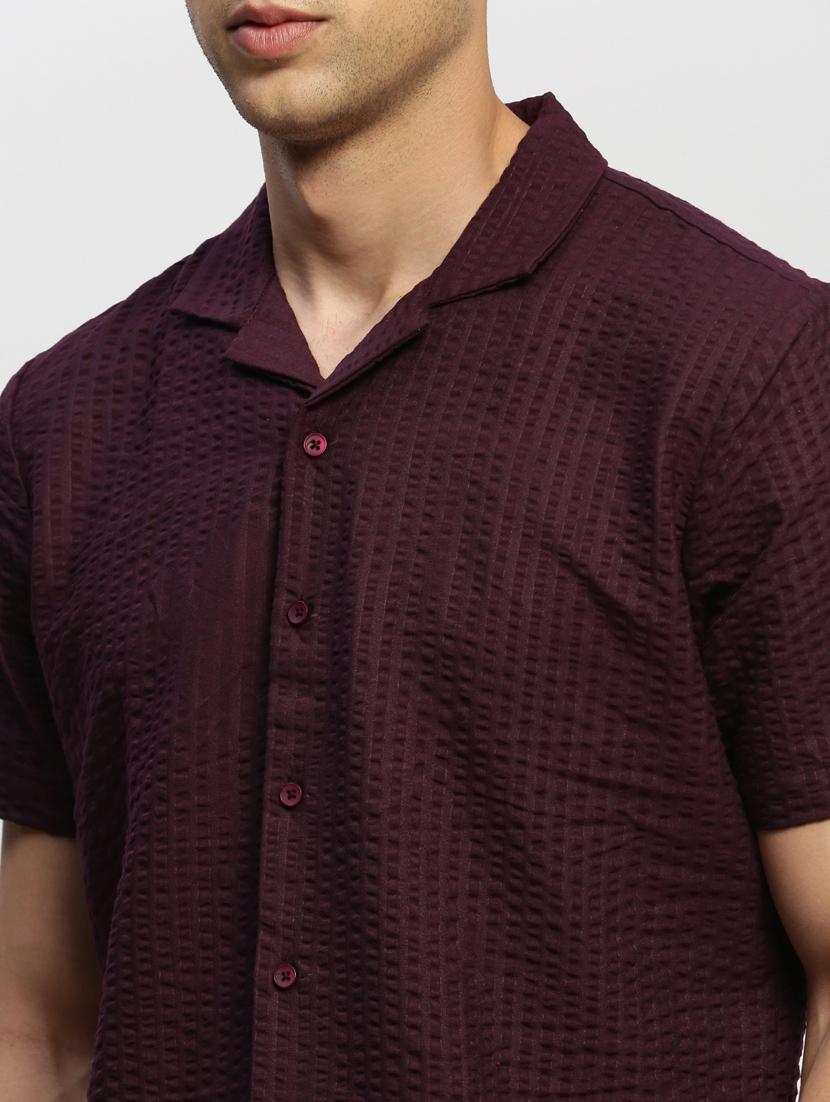 men purple self design cotton blend casual shirt - 20383998 - Standard Image - 5