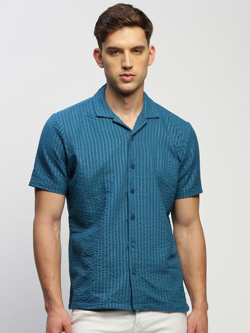 men teal self design cotton blend casual shirt - 20383999 - Zoom Image - 0