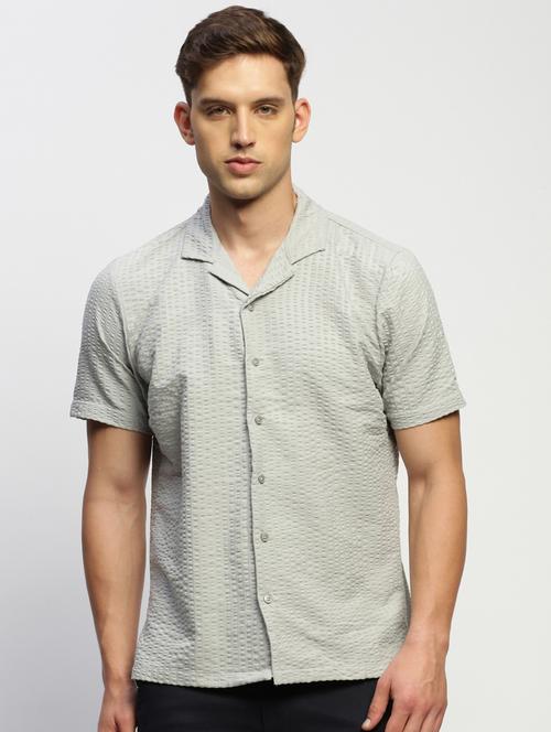 men self designed grey slim fit cotton blend casual shirt - 20384004 -  Standard Image - 0