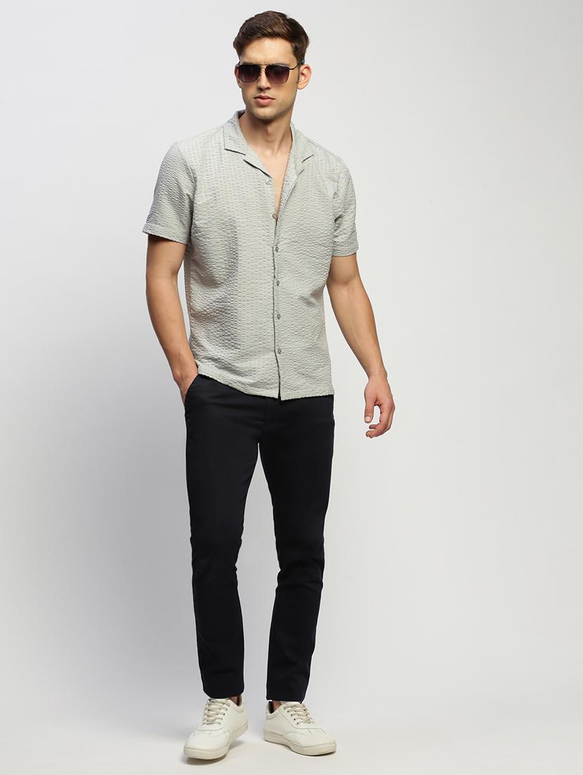 men self designed grey slim fit cotton blend casual shirt - 20384004 - Standard Image - 3