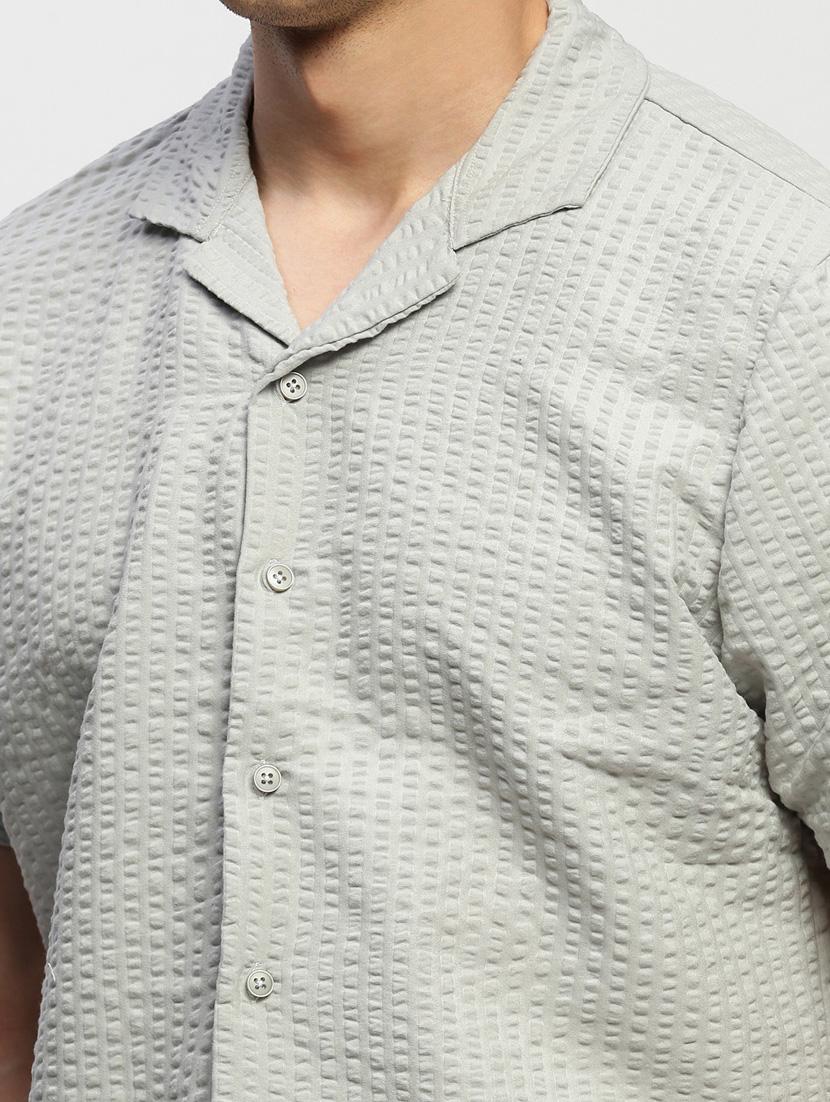 men self designed grey slim fit cotton blend casual shirt - 20384004 - Standard Image - 5