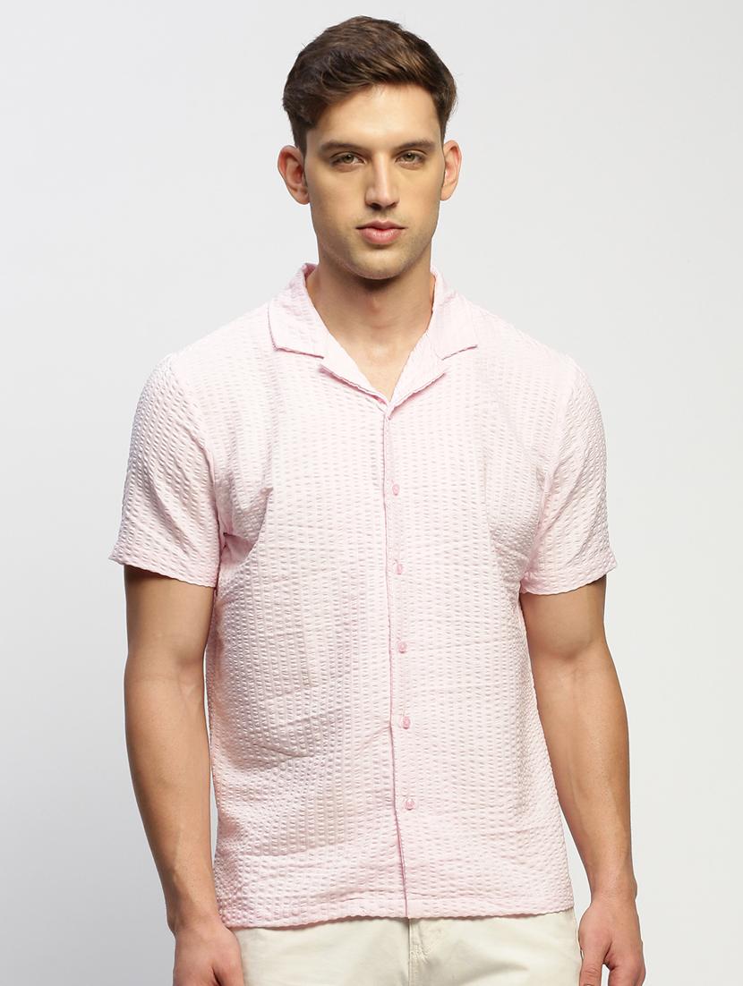 men pink self design cotton blend casual shirt - 20384007 - Zoom Image - 0