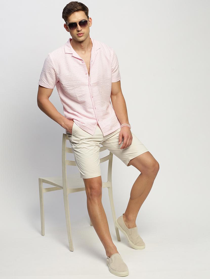 men pink self design cotton blend casual shirt - 20384007 - Standard Image - 3