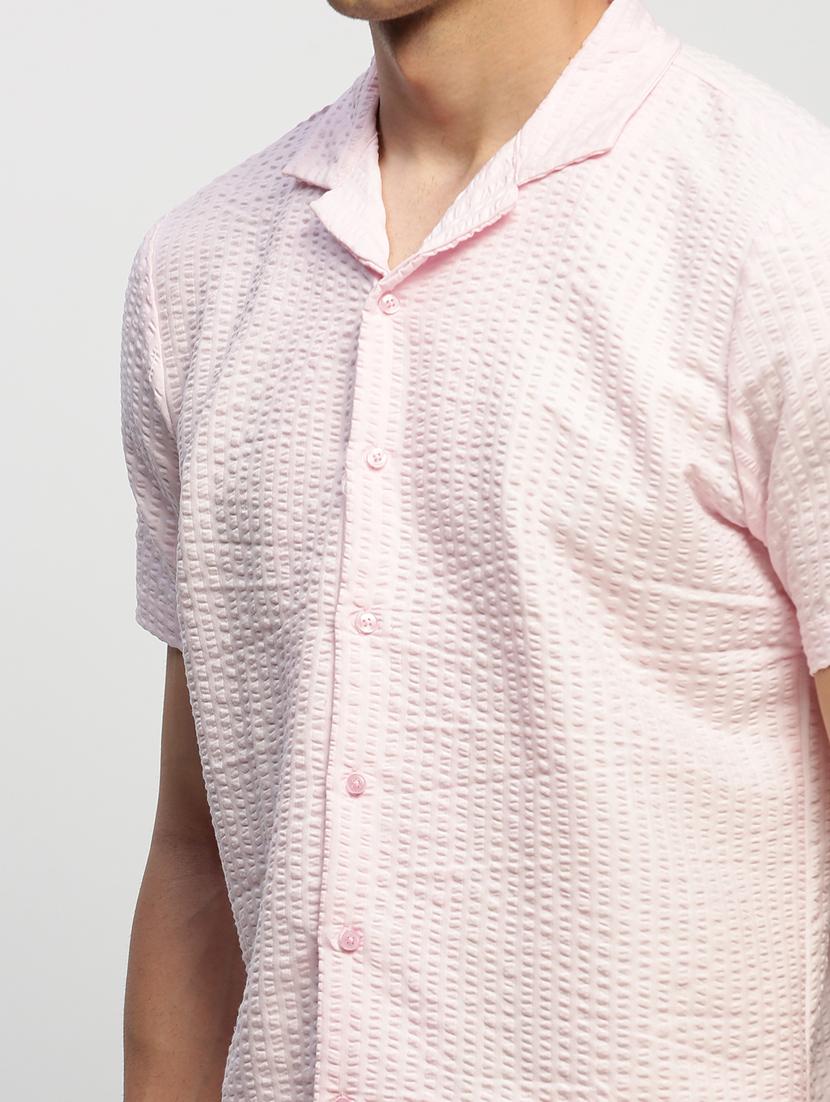 men pink self design cotton blend casual shirt - 20384007 - Standard Image - 5
