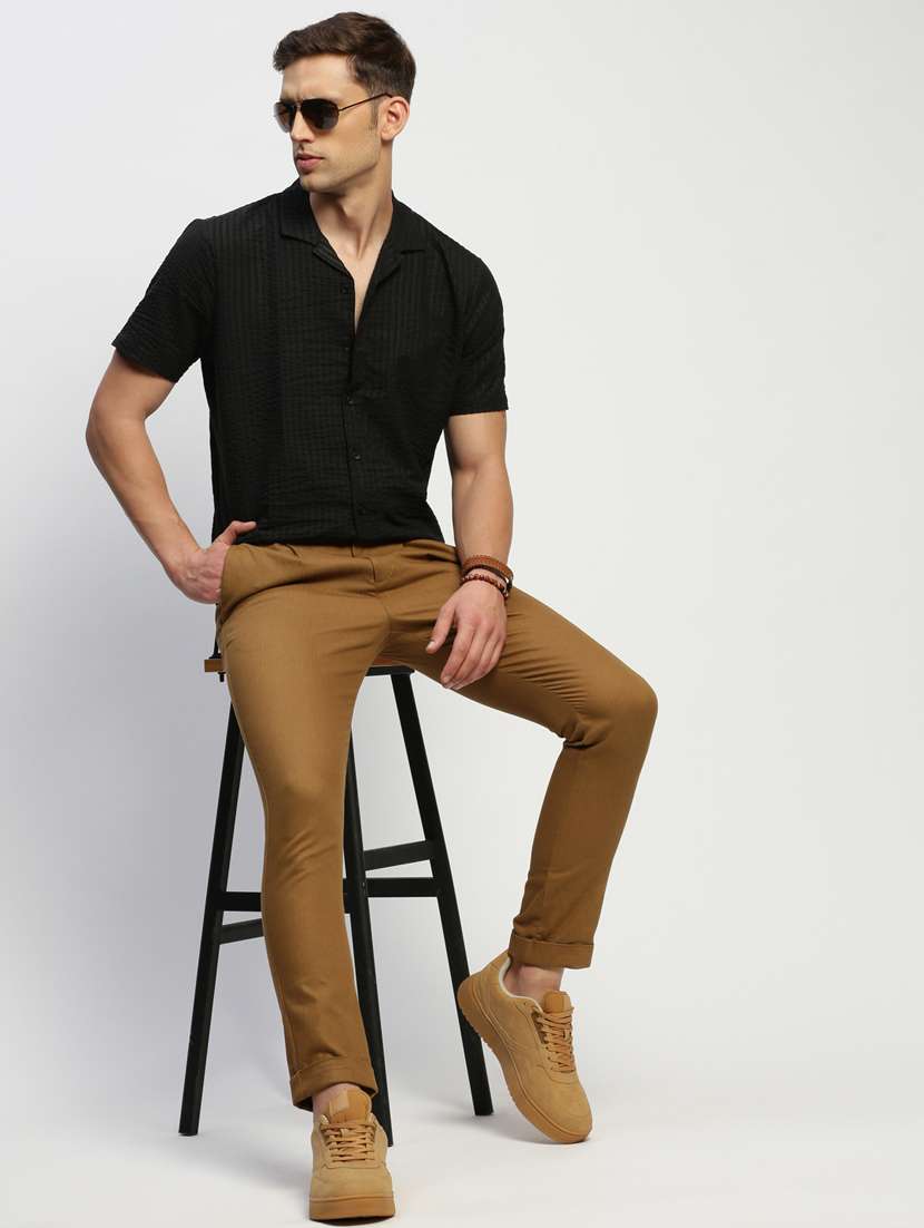 men black self design cotton blend casual shirt - 20384009 -  Standard Image - 3