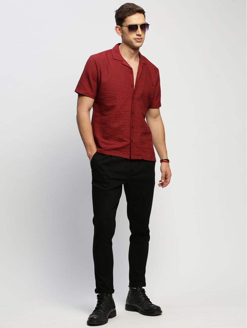 men maroon self design cotton blend casual shirt - 20384010 - Standard Image - 3