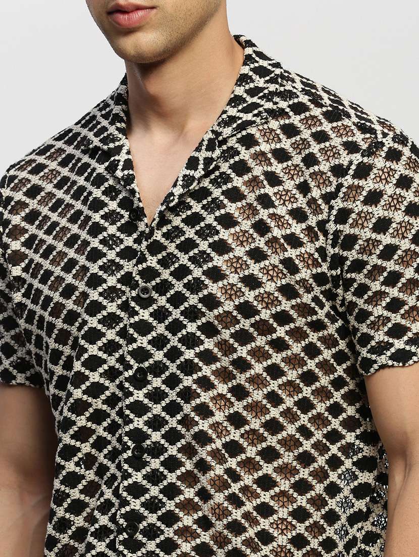 men black self design cotton blend casual shirt - 20384011 -  Standard Image - 5