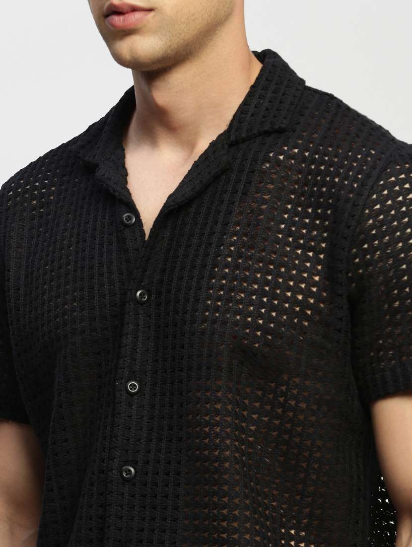men black self design cotton blend casual shirt - 20384015 -  Standard Image - 5