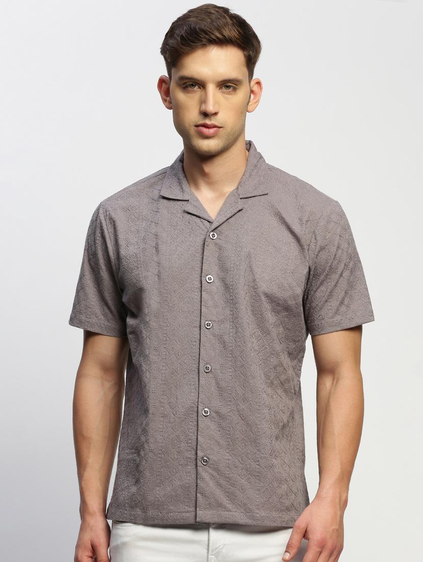 men self designed grey slim fit cotton blend casual shirt - 20384023 - Zoom Image - 0