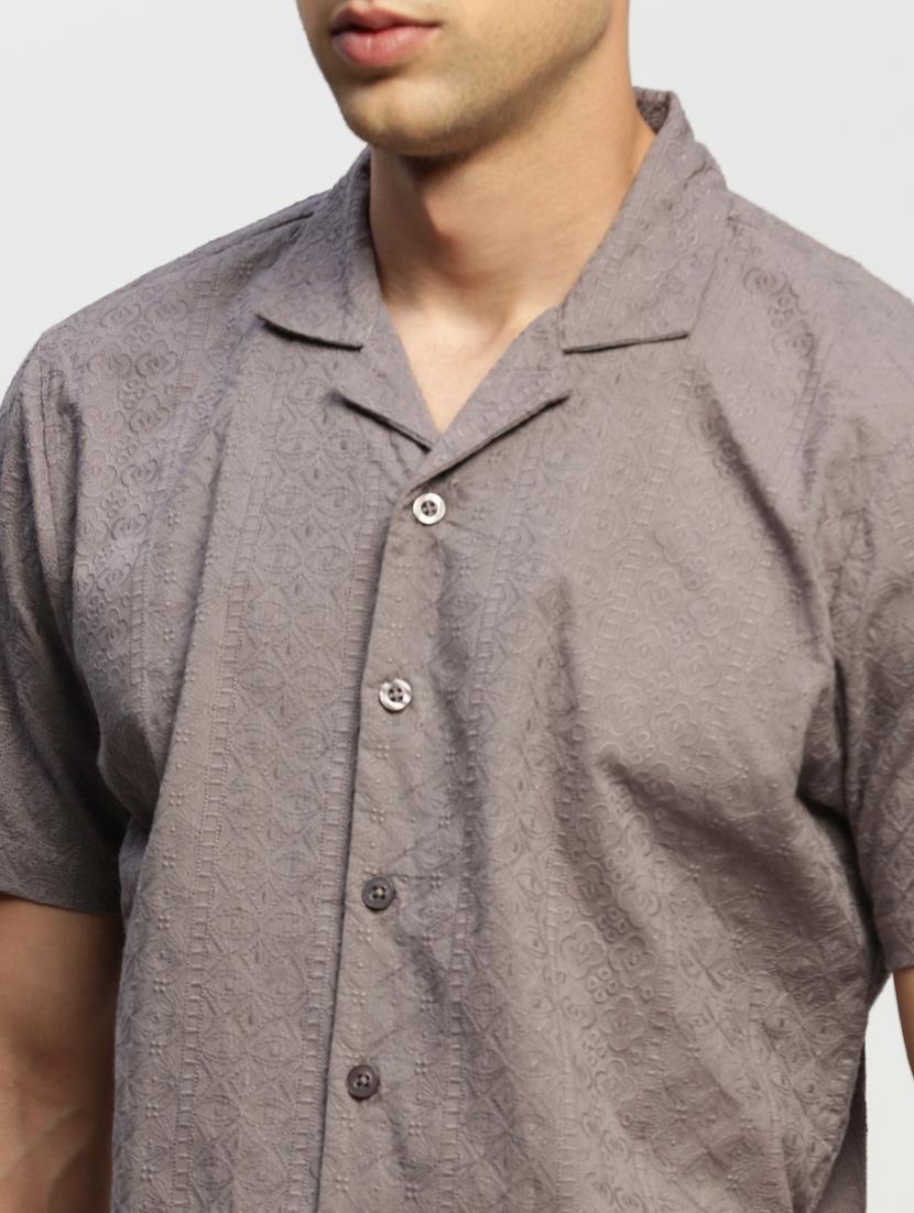 men self designed grey slim fit cotton blend casual shirt - 20384023 - Standard Image - 5