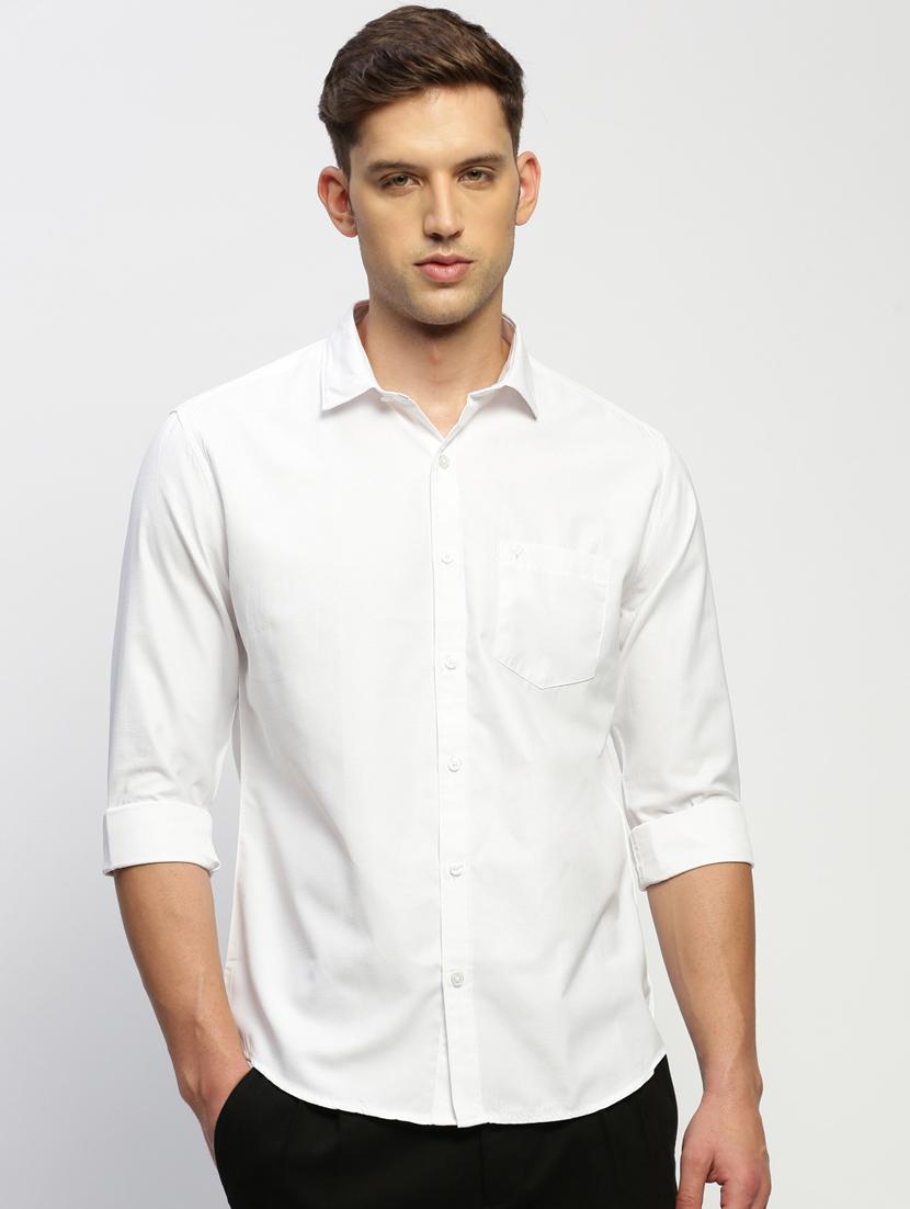 men solid white slim fit cotton blend casual shirt - 20384024 - Zoom Image - 0