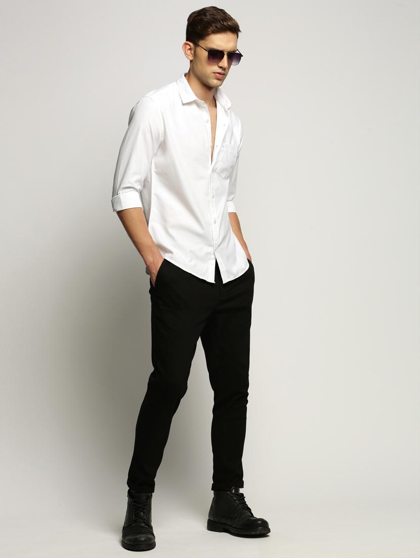 men solid white slim fit cotton blend casual shirt - 20384024 - Standard Image - 3