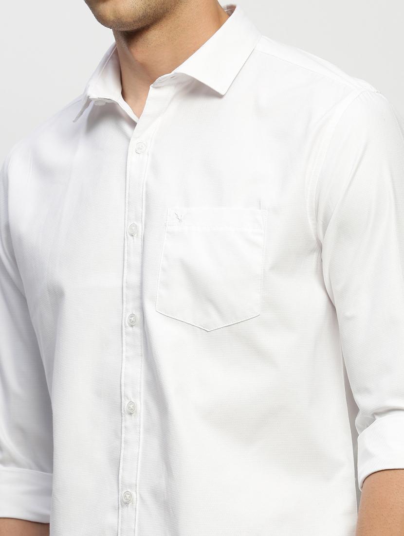 men solid white slim fit cotton blend casual shirt - 20384024 - Standard Image - 5