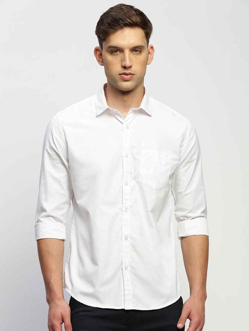 men white solid cotton blend casual shirt - 20384025 - Zoom Image - 0