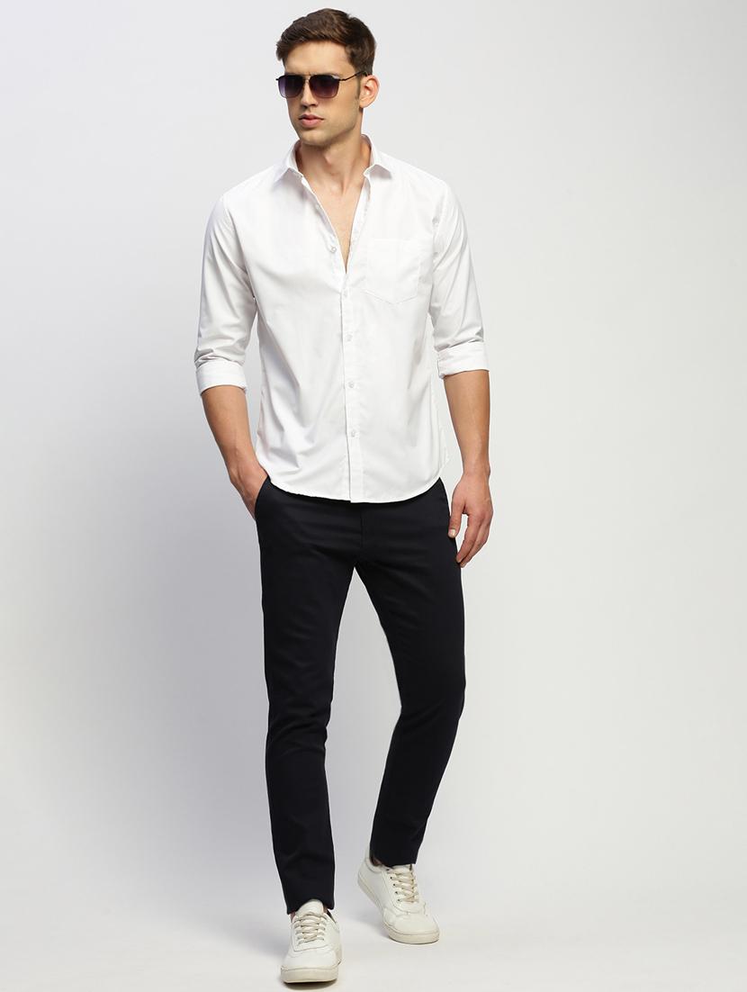 men white solid cotton blend casual shirt - 20384025 - Standard Image - 3