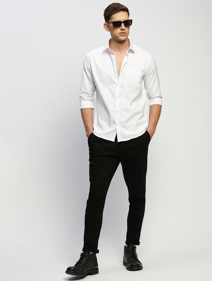 men white solid cotton blend casual shirt - 20384026 - Standard Image - 3