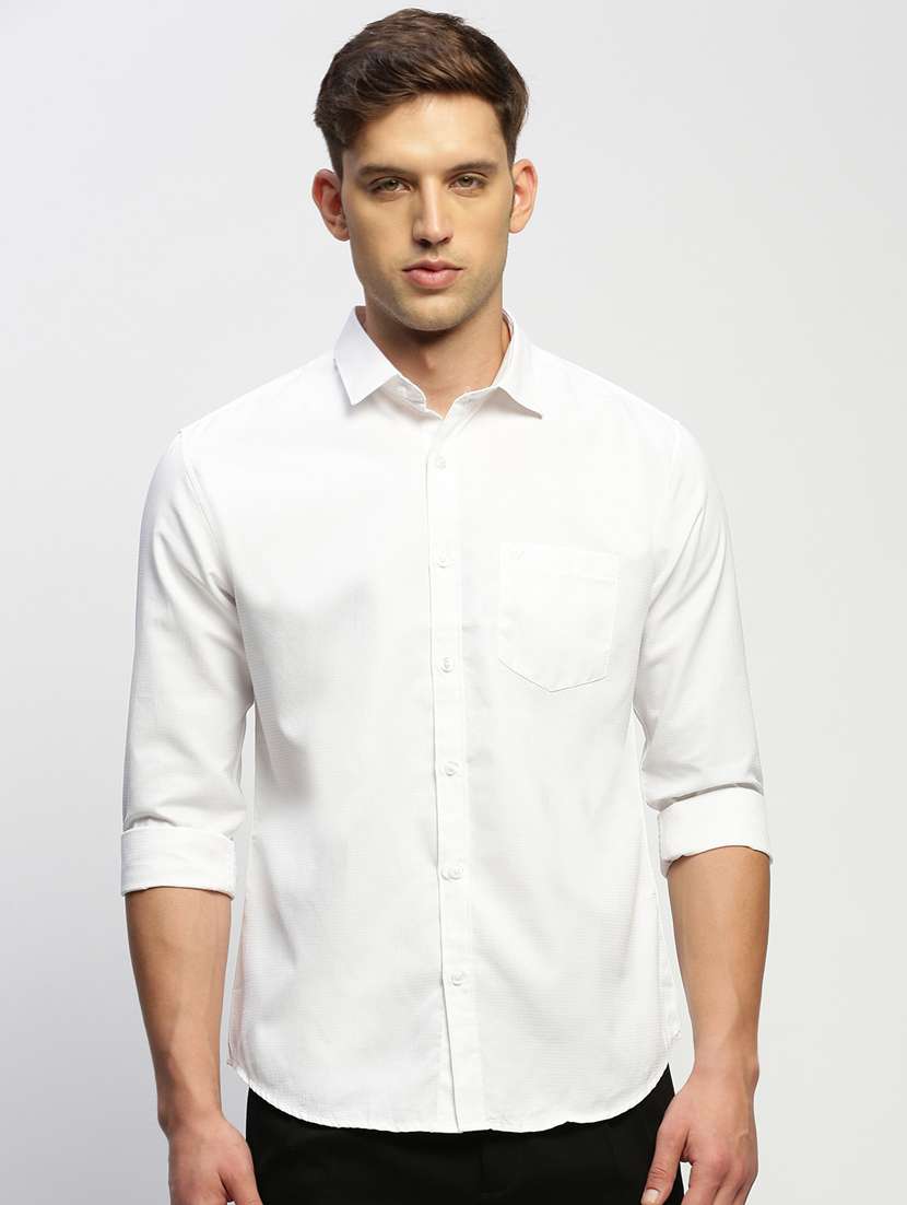 men solid white slim fit cotton blend casual shirt - 20384028 -  Zoom Image - 0