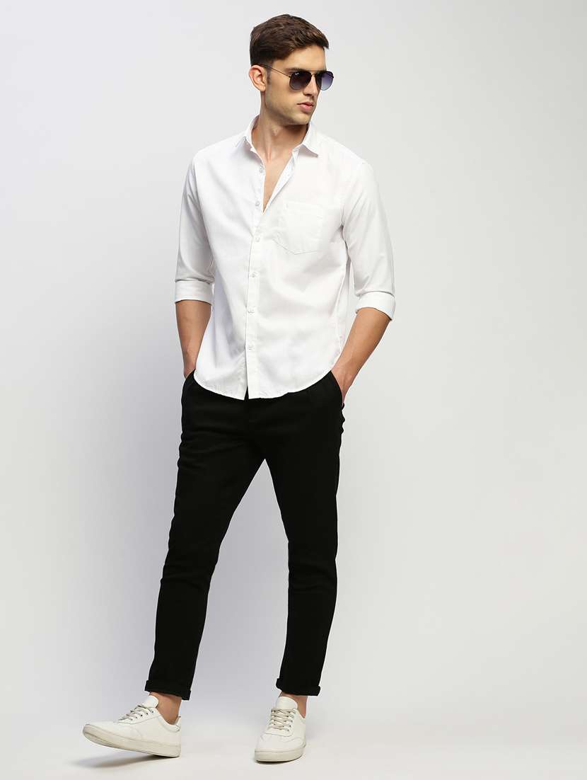 men solid white slim fit cotton blend casual shirt - 20384028 -  Standard Image - 3