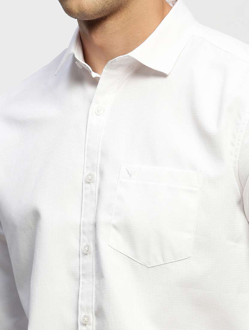 men solid white slim fit cotton blend casual shirt - 20384028 -  Standard Image - 5