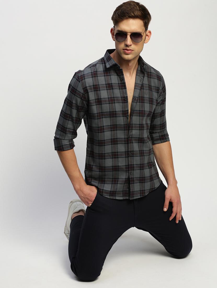 men grey checkered cotton blend casual shirt - 20384033 - Standard Image - 3
