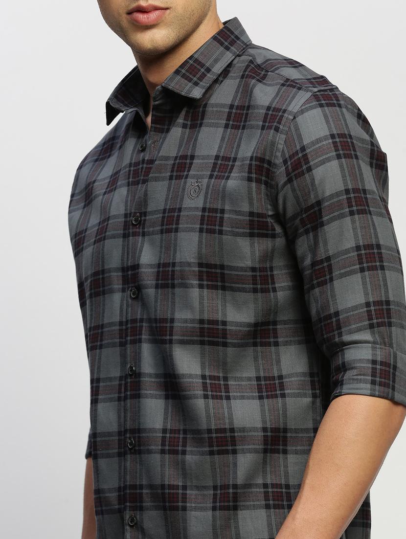 men grey checkered cotton blend casual shirt - 20384033 - Standard Image - 5