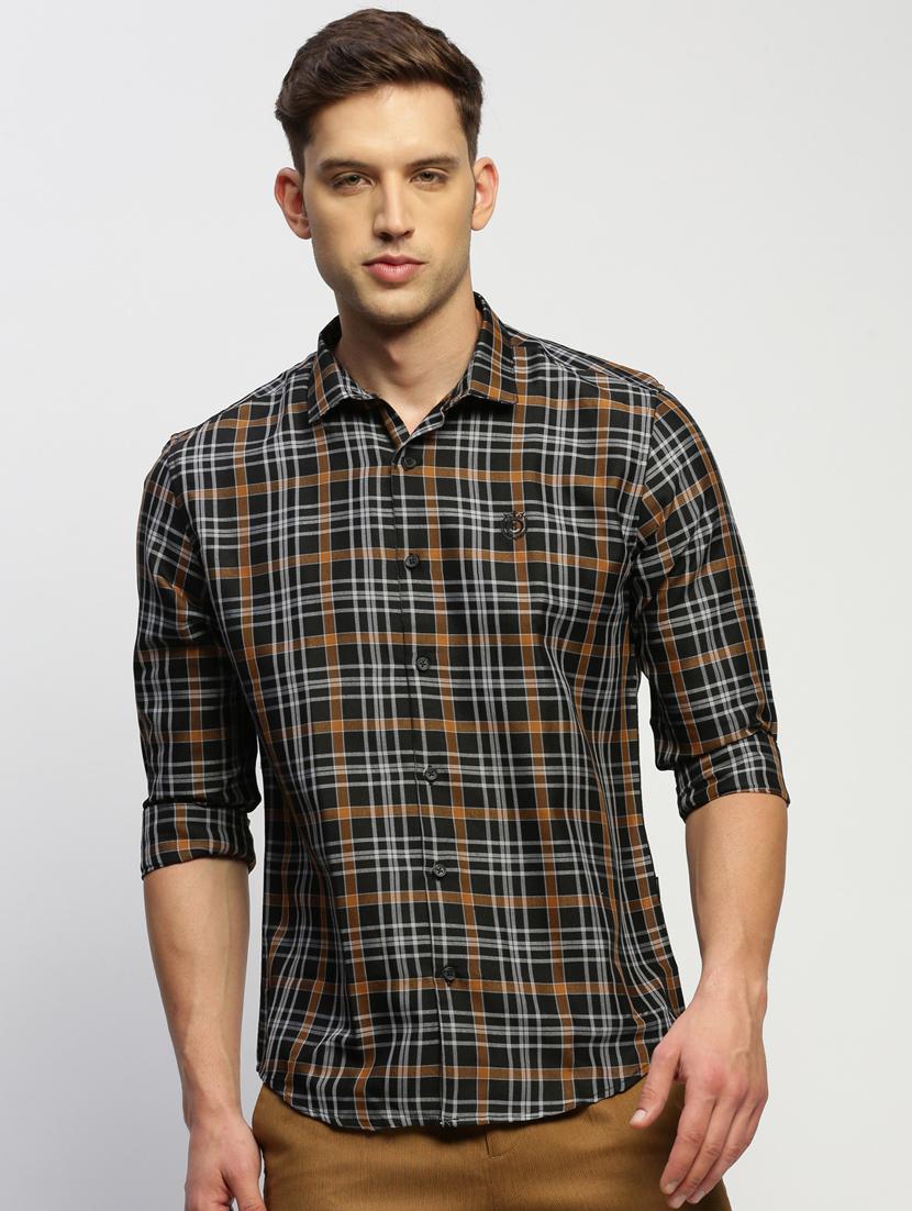 men tartan checkered black cotton blend casual shirt - 20384035 - Zoom Image - 0