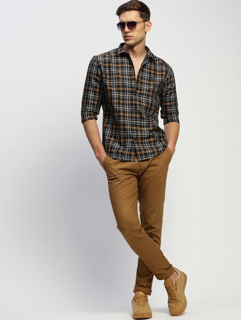 men tartan checkered black cotton blend casual shirt - 20384035 - Standard Image - 3