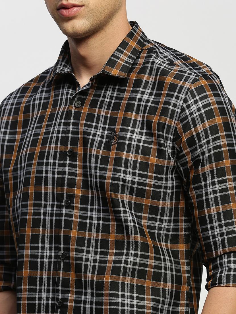 men tartan checkered black cotton blend casual shirt - 20384035 - Standard Image - 5